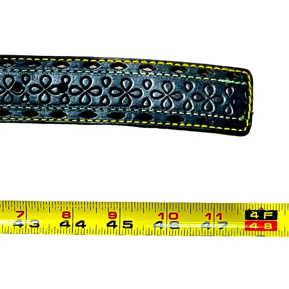 John Deere women's Black Embossed Leather Belt with Rhinestone Buckle sz XL NWOT